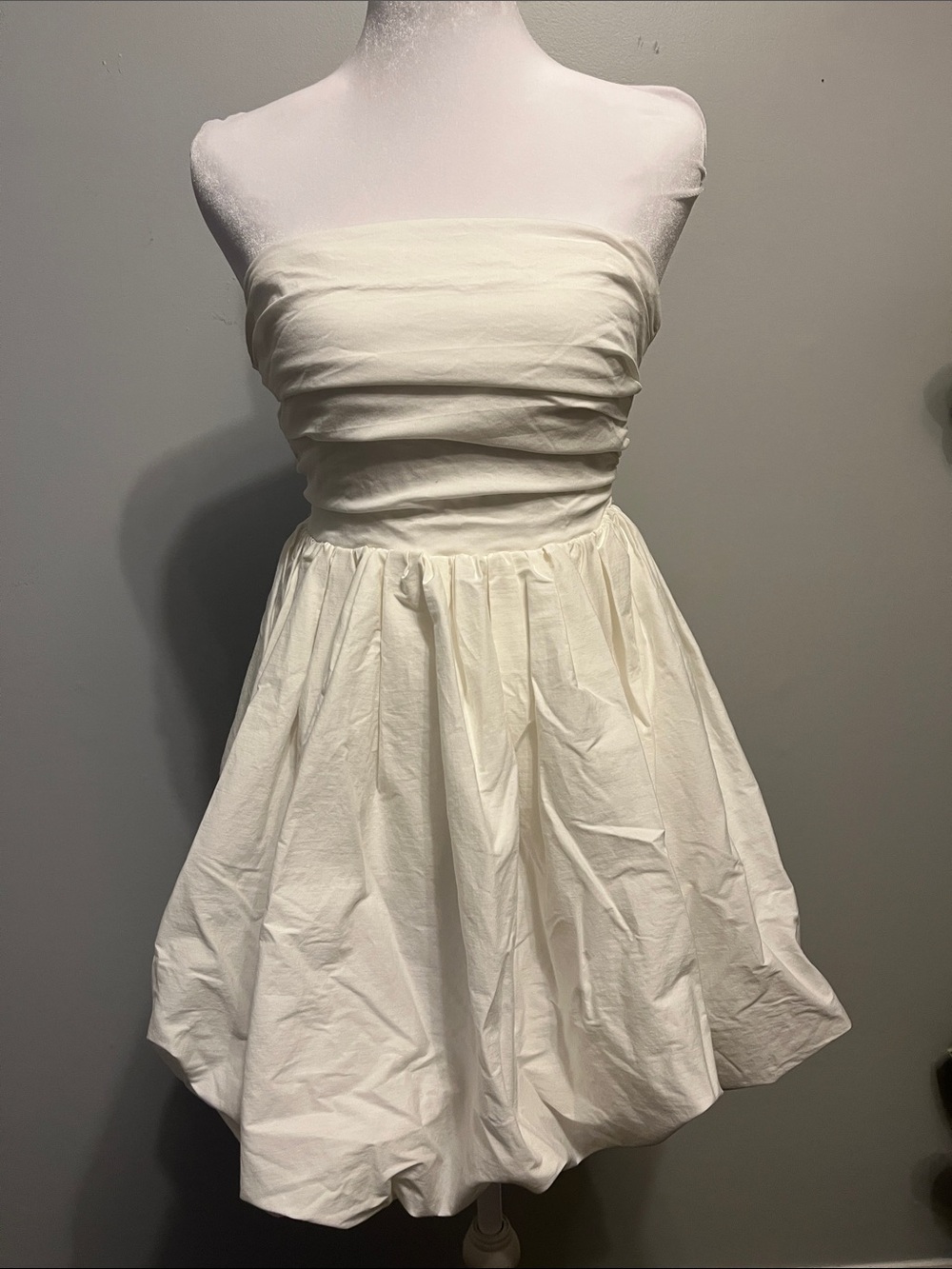 The Refinery Strapless Cream Bubble-Hem Party Dress